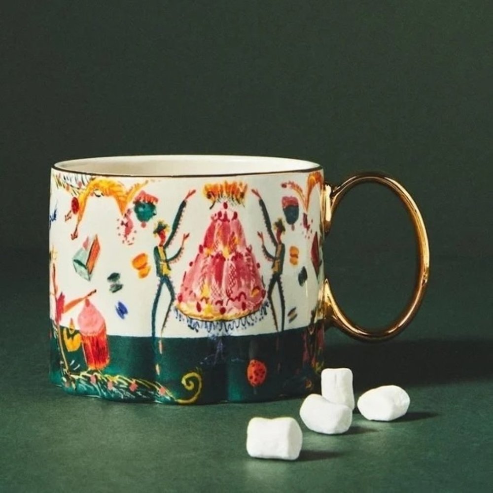 Anthropologie Pauline de Roussy de Sales Coffee Mug Dark Turquoise Christmas 202